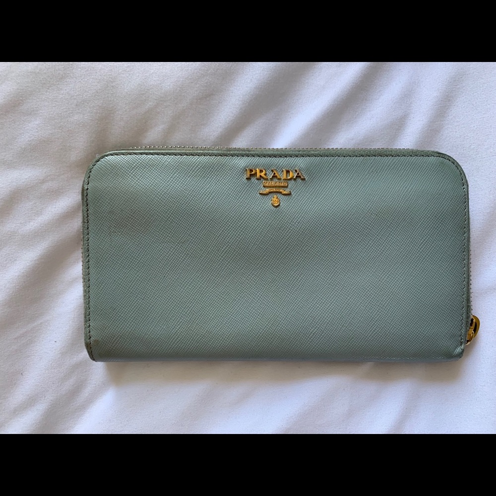 Prada Light Blue Saffiano Wallet MSRP $725